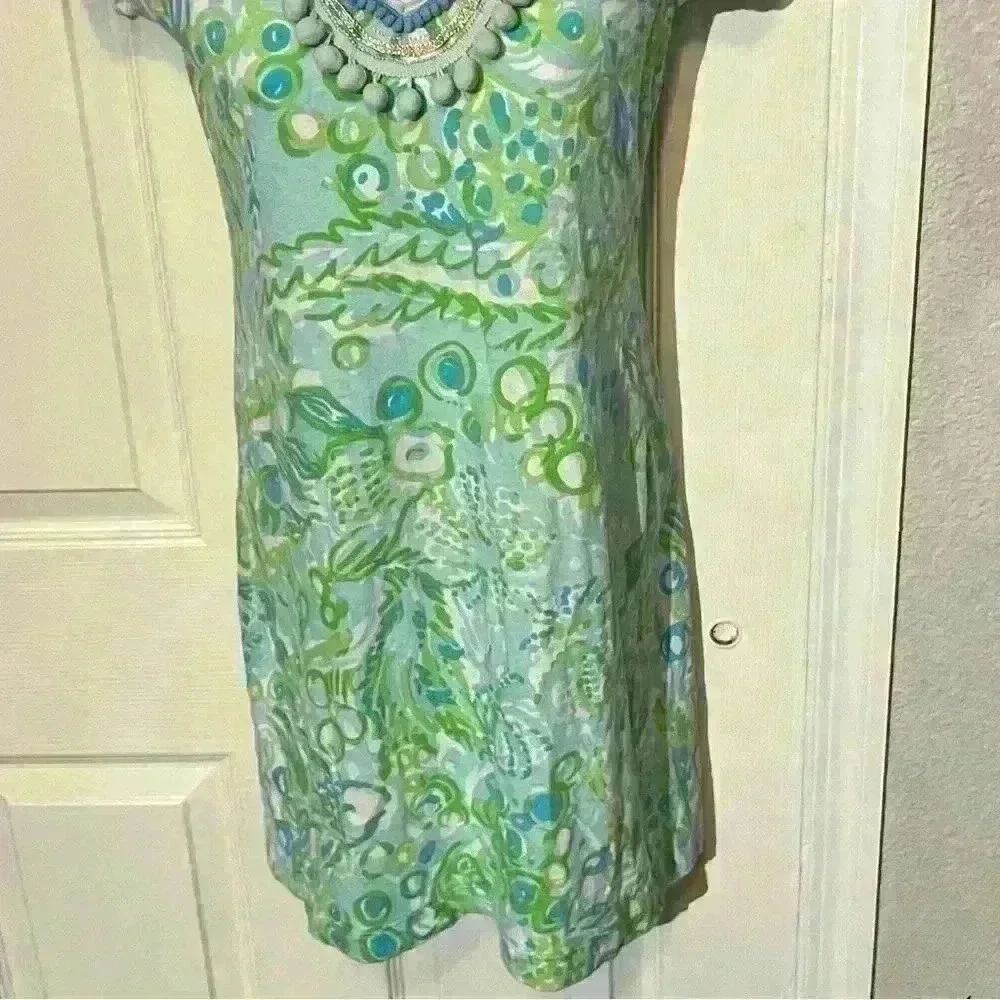 Lilly Pulitzer Womens Harper Any Fins Possible Pom Pom Accent Shift Dress XXS - Picture 14 of 15